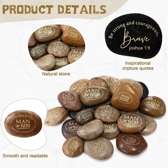 Religious Inspirational Stones 24pcs Christian Gifts for Men and Men of God - Picture 4 of 7